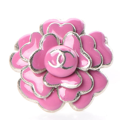 Chanel Enamel CC Camellia Brooch Pin Pink 1 of 5