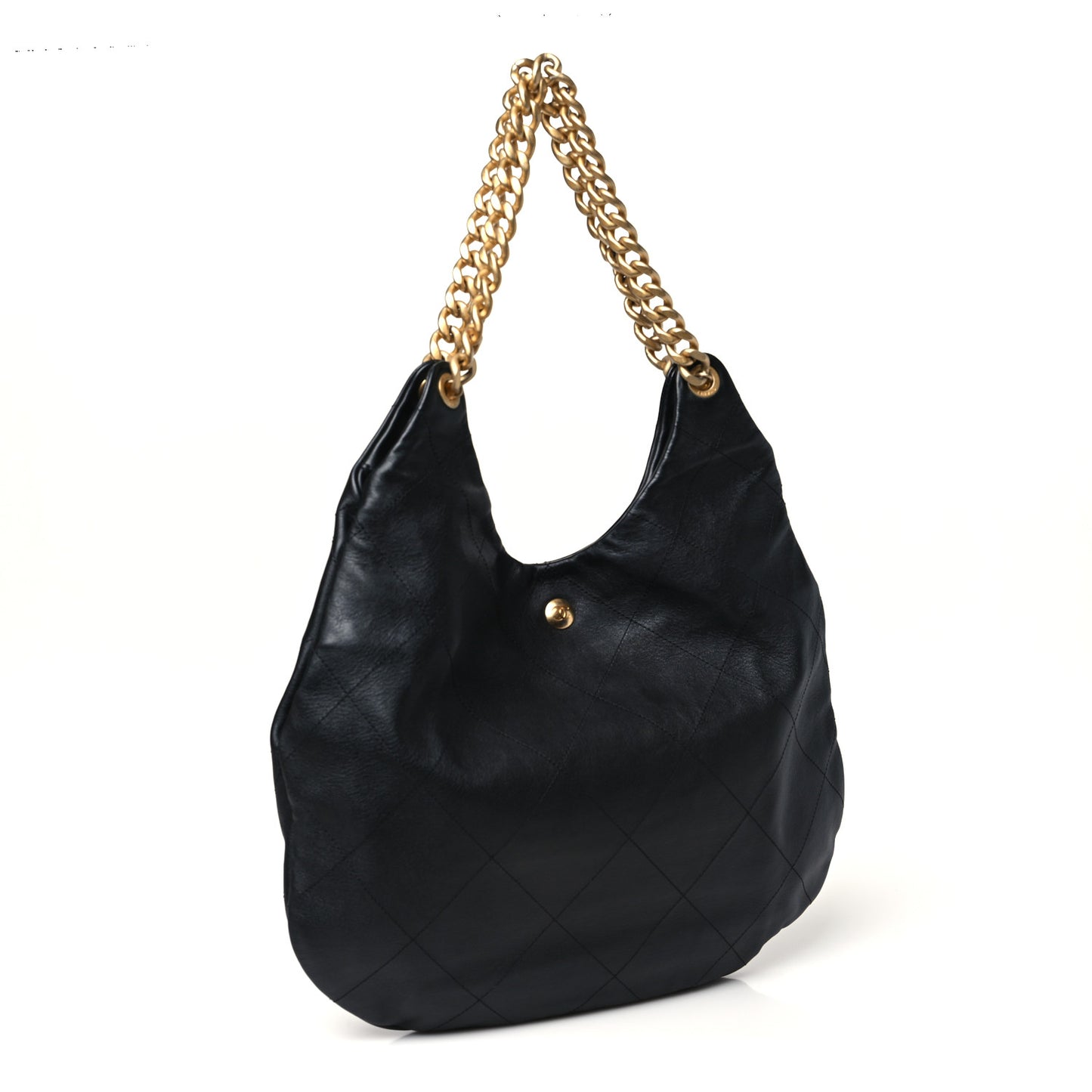 Calfskin Quilted Maxi Chain Hobo Black