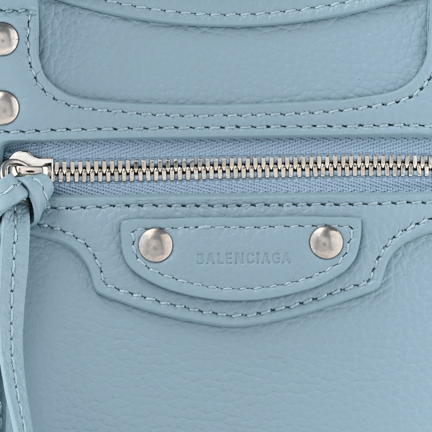 Grained Calfskin Neo Classic Silver Hardware Mini City Blue Grey