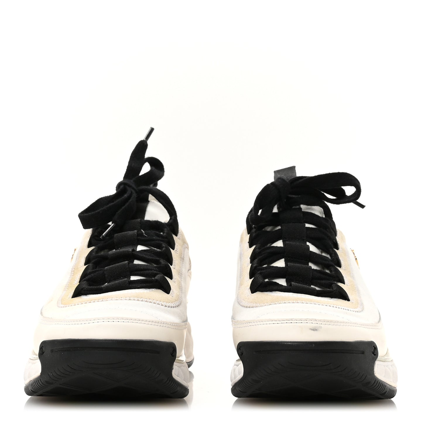 Velvet Calfskin Mixed Fibers CC Sneakers 39 Ivory Black
