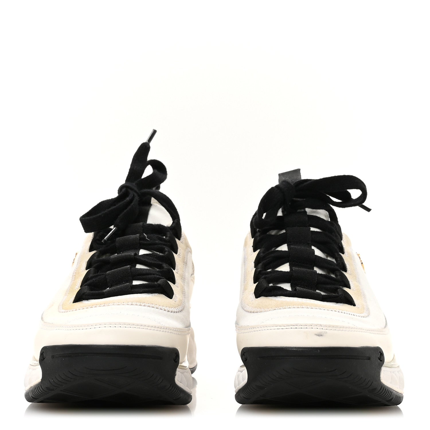 Chanel Velvet Calfskin Mixed Fibers CC Sneakers 39 Ivory Black 3 of 9