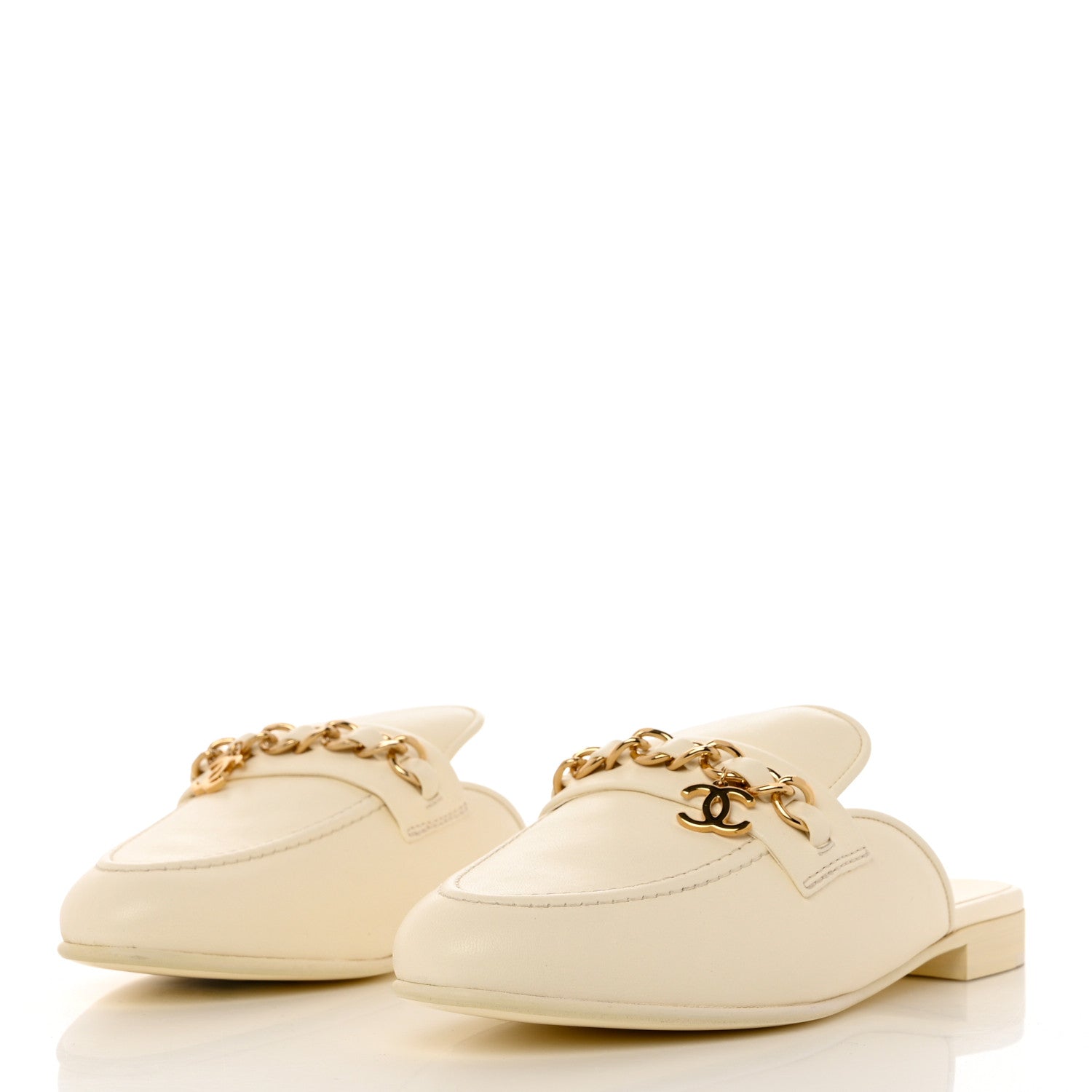 Chanel Lambskin Chain CC Mules 40.5 Ivory 3 of 11