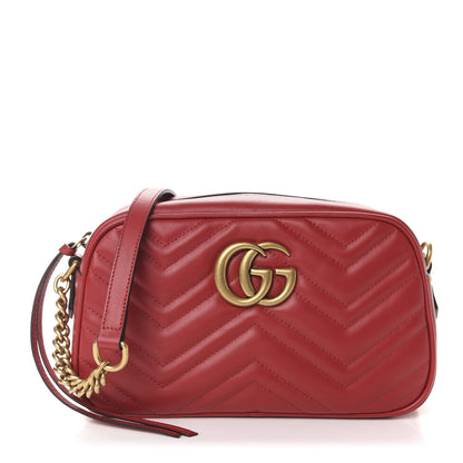 Gucci Calfskin Matelasse Small GG Marmont Chain Shoulder Bag Hibiscus Red 1 of 11
