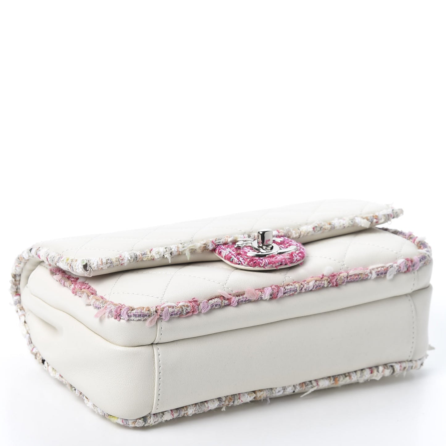 Lambskin Tweed Quilted Elegant Trim Flap White