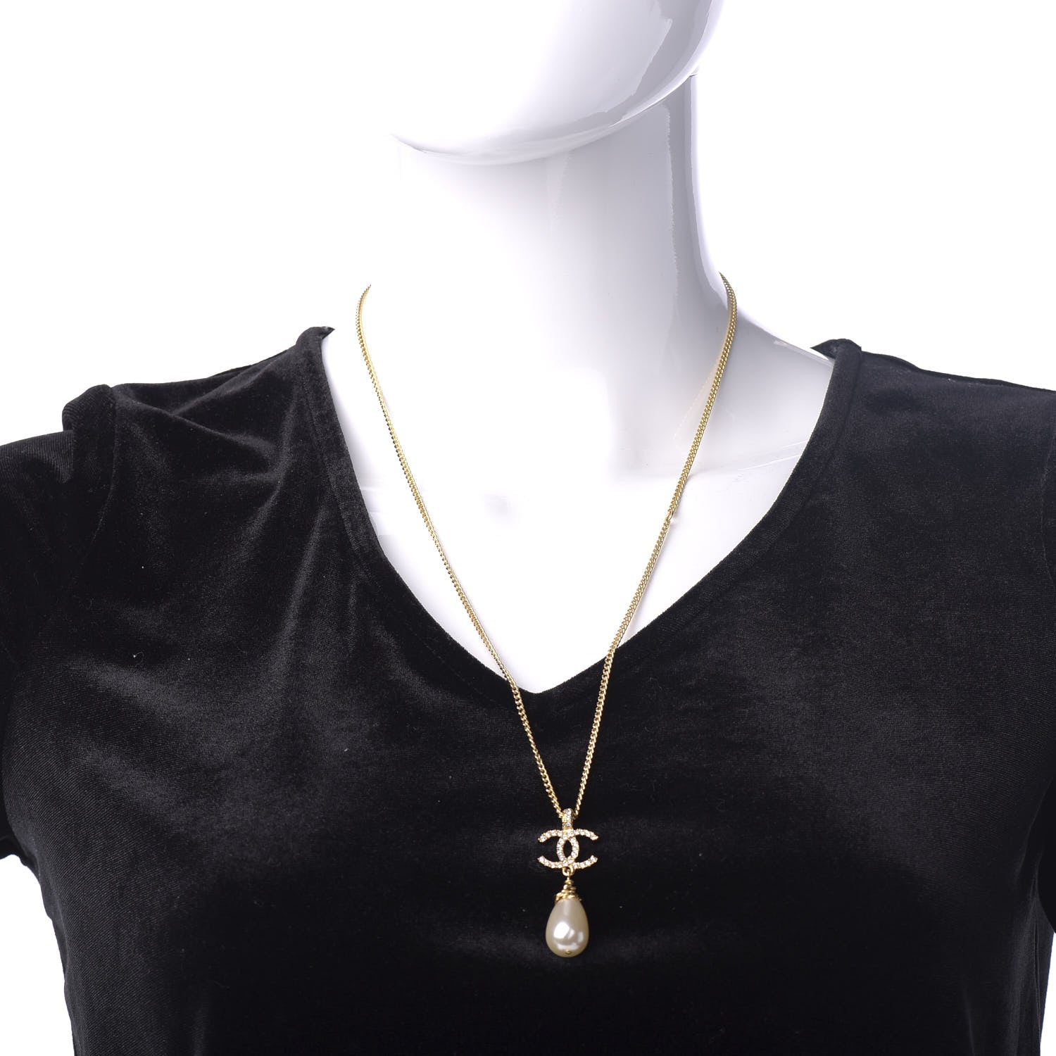 Chanel Pearl Crystal Twisted CC Drop Necklace Gold 2 of 6