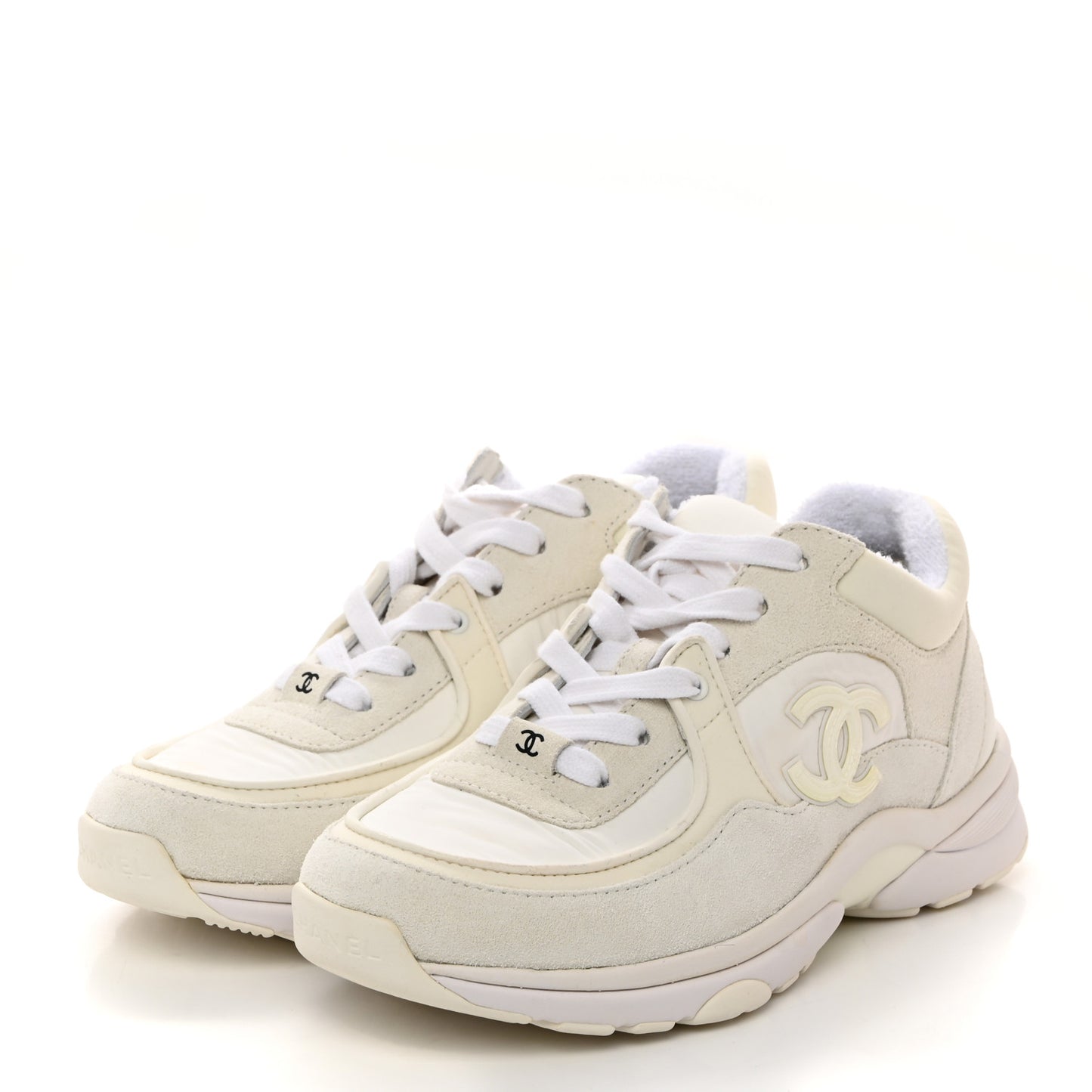 Suede Calfskin Fabric CC Sneakers 37 White
