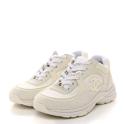 Chanel Suede Calfskin Fabric CC Sneakers 37 White 3 of 10