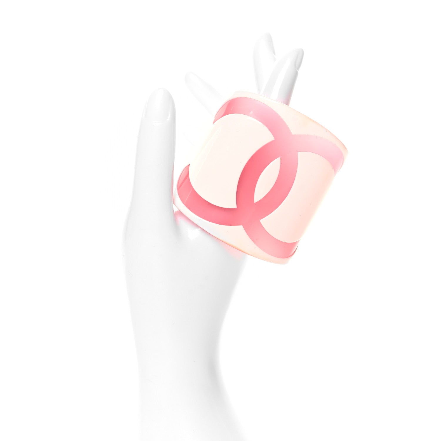 Chanel Resin CC Wide Cuff White Pink 2 of 4