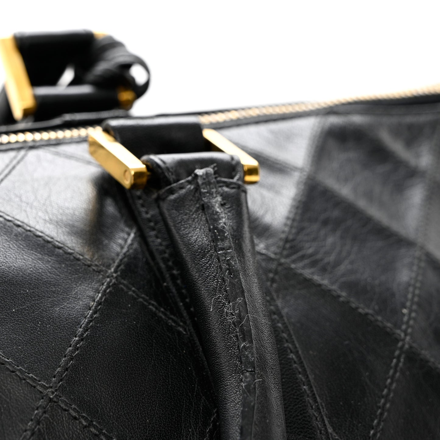 Lambskin Stitched Duffle Travel Bag Black