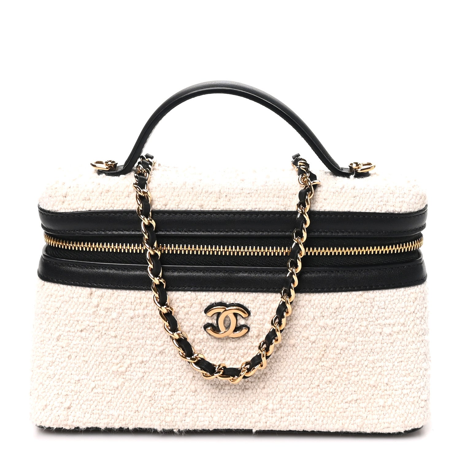 Chanel Boucle Calfskin Top Handle Slim Vanity Case With Chain Ecru Black 1 of 10