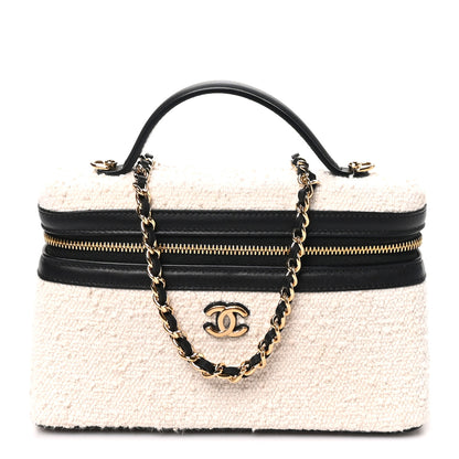 Chanel Boucle Calfskin Top Handle Slim Vanity Case With Chain Ecru Black 1 of 10