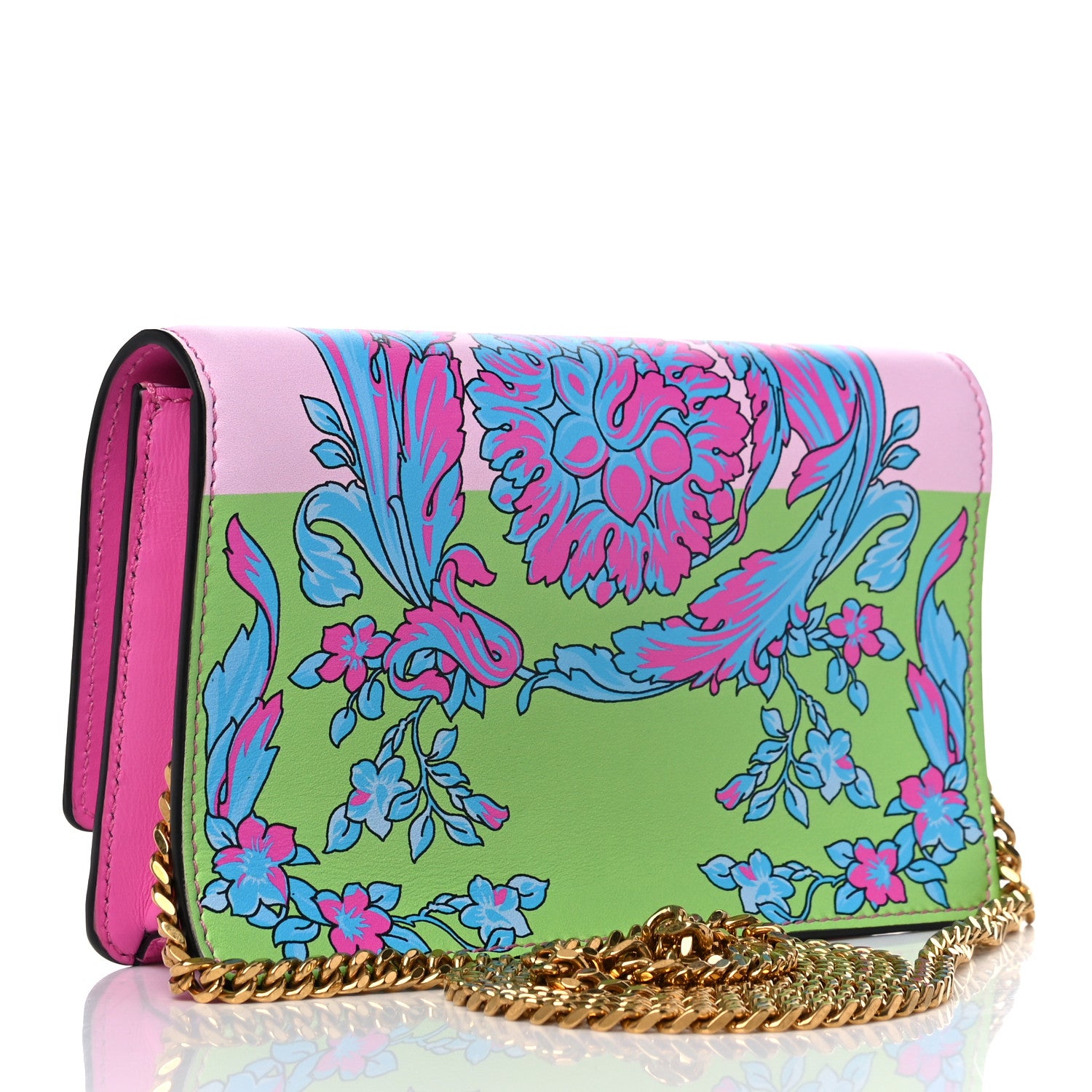 Versace Calfskin Technicolor Baroque Print Medusa Wallet on Chain Crossbody Multicolor 3 of 10