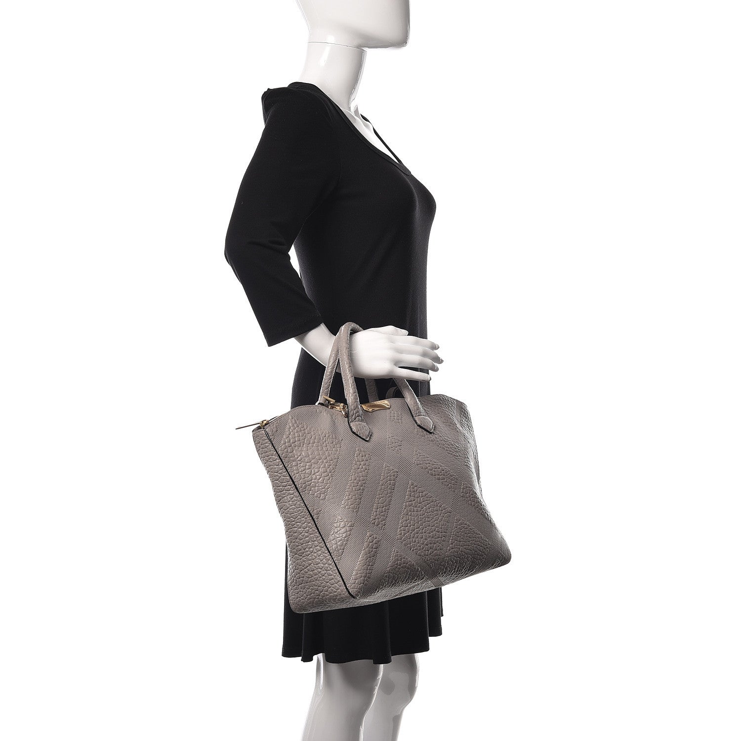Burberry Heritage Grain Check Embossed Medium Dewsbury Tote Pale Grey 2 of 17