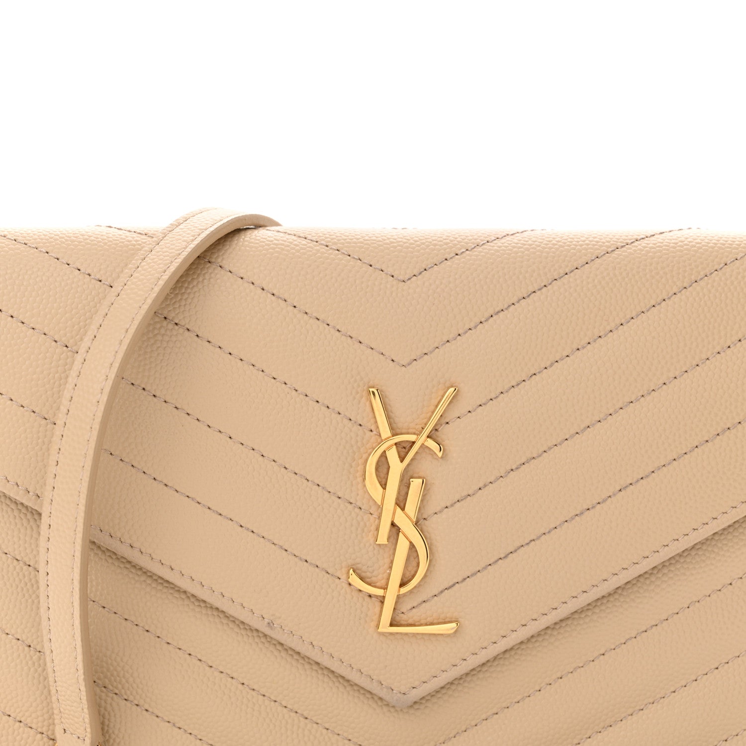 Saint Laurent Grain De Poudre Matelasse Chevron Monogram Envelope Chain Wallet Nude Powder 8 of 13