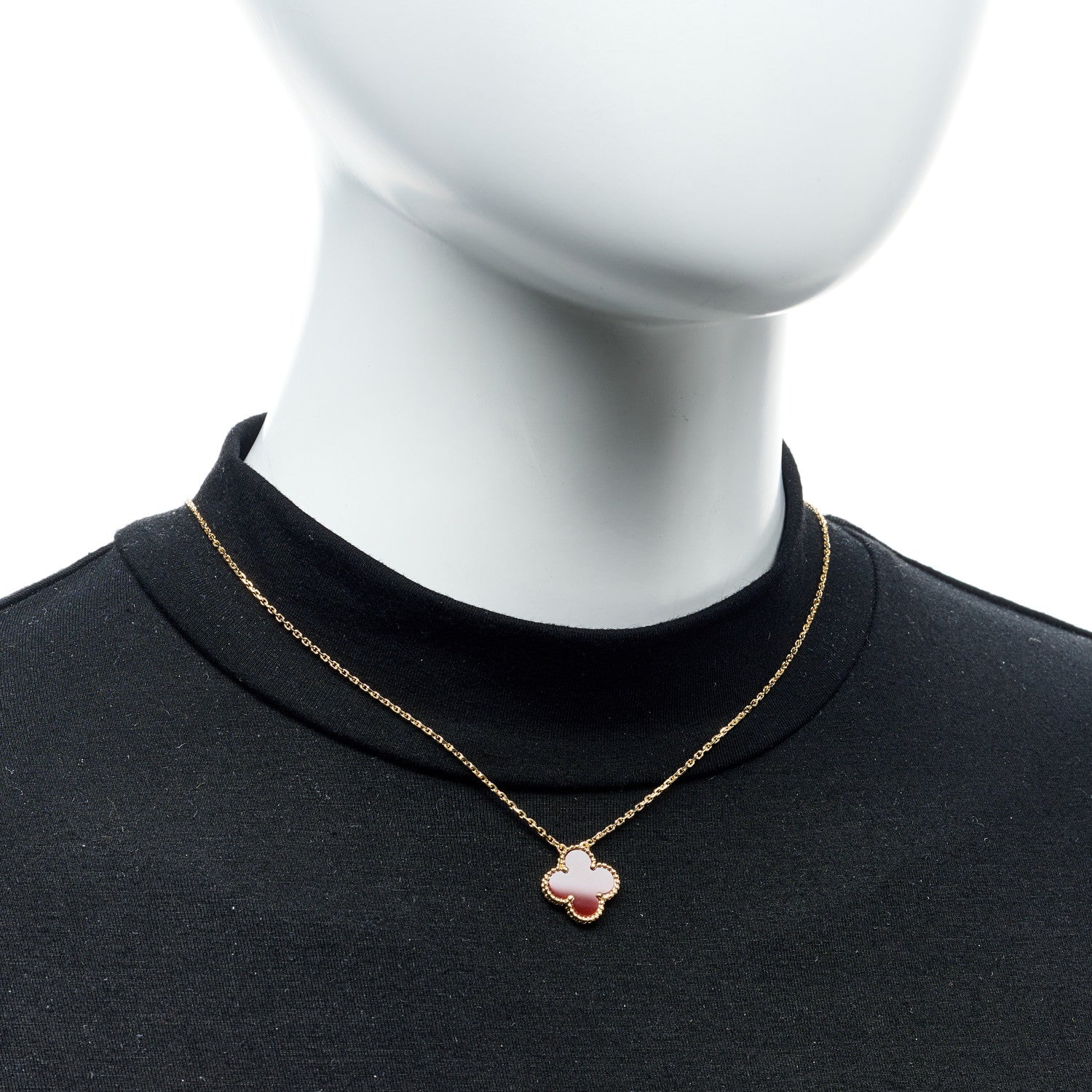 Van Cleef & Arpels 18K Yellow Gold Carnelian Vintage Alhambra Pendant Necklace 7 of 7