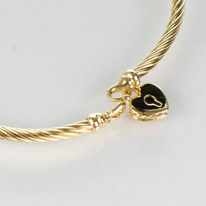 David Yurman 18K Yellow Gold 3mm Cable Collectibles Heart Lock Bracelet 3 of 5