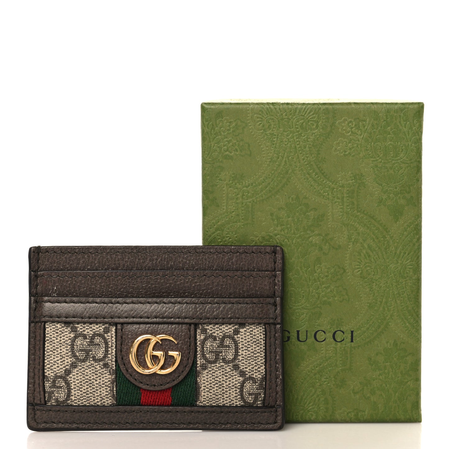 GG Supreme Monogram Textured Dollar Calfskin Ophidia Card Holder Beige Ebony New Acero