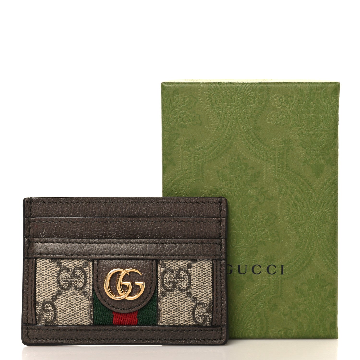 Gucci GG Supreme Monogram Textured Dollar Calfskin Ophidia Card Holder Beige Ebony New Acero 8 of 8
