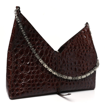 Givenchy Calfskin Crocodile Embossed Large Cut Out Shoulder Bag Brown 3 of 10