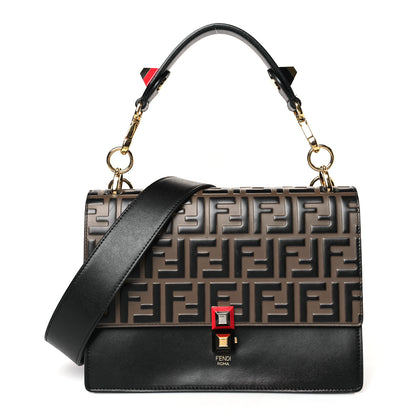 Fendi Vitello Liberty Bi-Color FF 1974 Embossed Kan I Shoulder Bag Black Maya 1 of 9