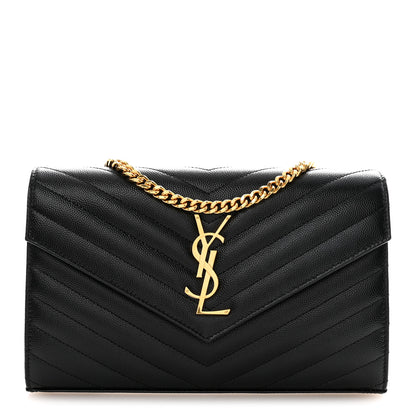Saint Laurent Grain De Poudre Matelasse Chevron Monogram Chain Wallet Black 1 of 10