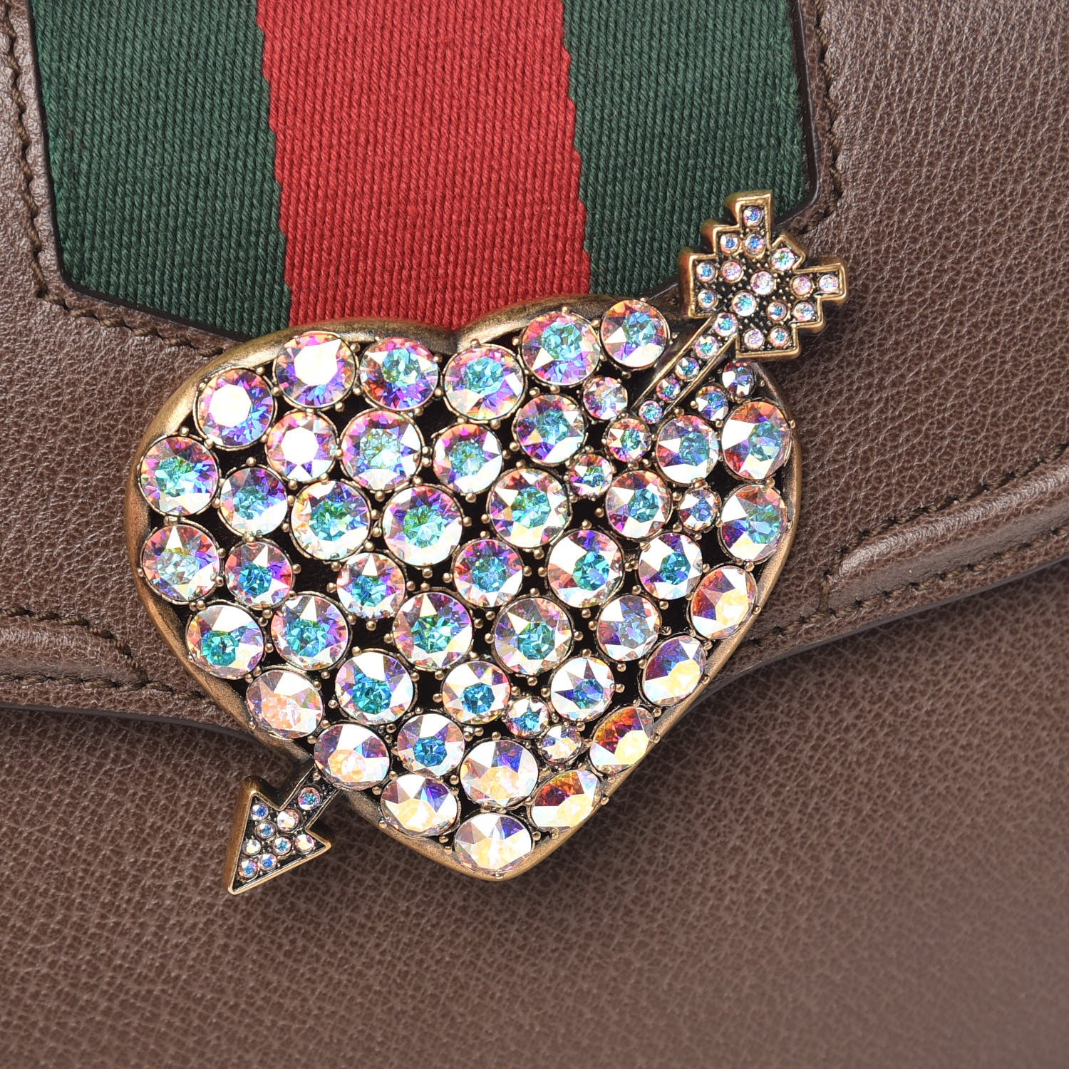 Gucci Textured Calfskin Web Crystal Heart Stripe Small Totem Shoulder Bag New Acero 10 of 10