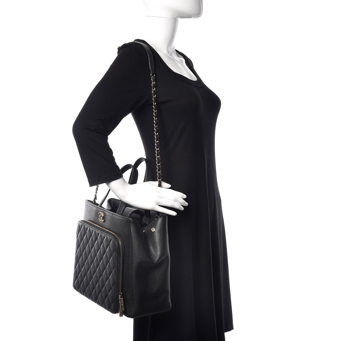 Caviar Quilted Large Business Affinity Shopping Bag Black