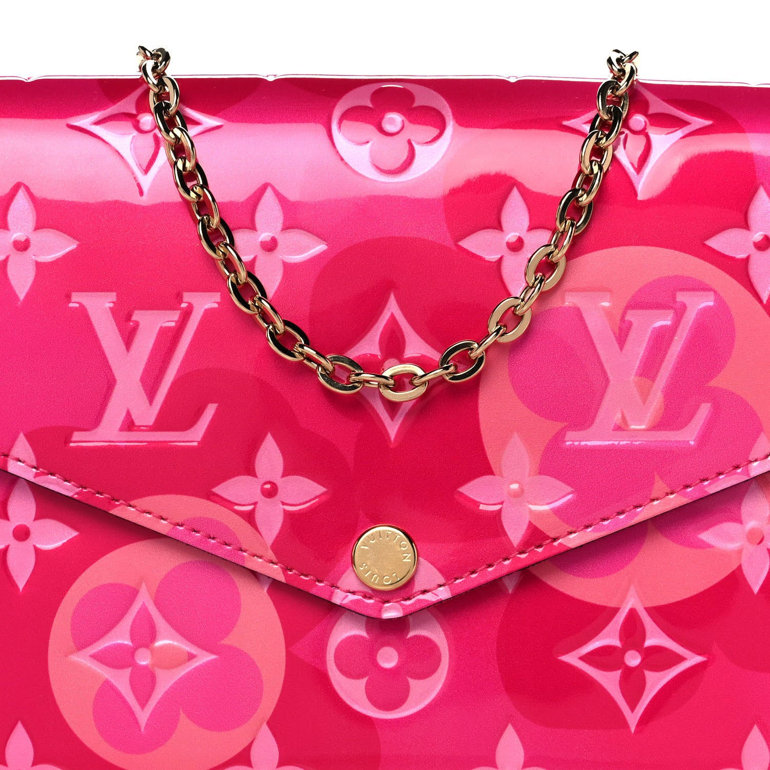 Louis Vuitton Vernis Valentine Pochette Felicie Chain Wallet Fuchsia 8 of 12