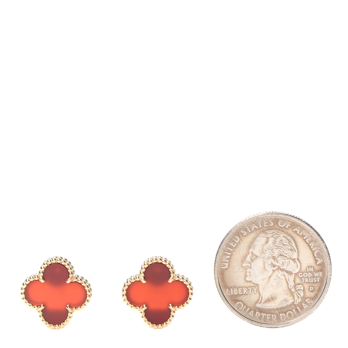 18K Yellow Gold Carnelian Vintage Alhambra Earrings