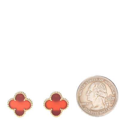 Van Cleef & Arpels 18K Yellow Gold Carnelian Vintage Alhambra Earrings 2 of 4