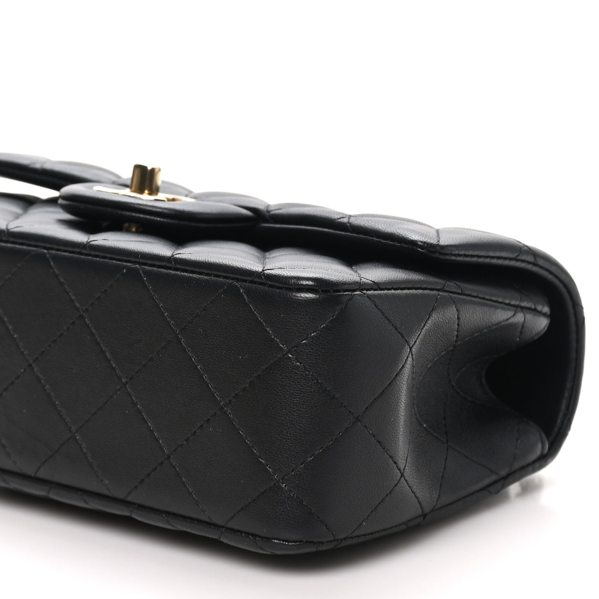 Lambskin Quilted Mini Top Handle Rectangular Flap Black