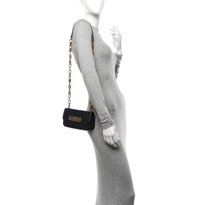 Balenciaga Extra Supple Calfskin Crocodile Embossed Gossip Wallet On Chain Black 2 of 11