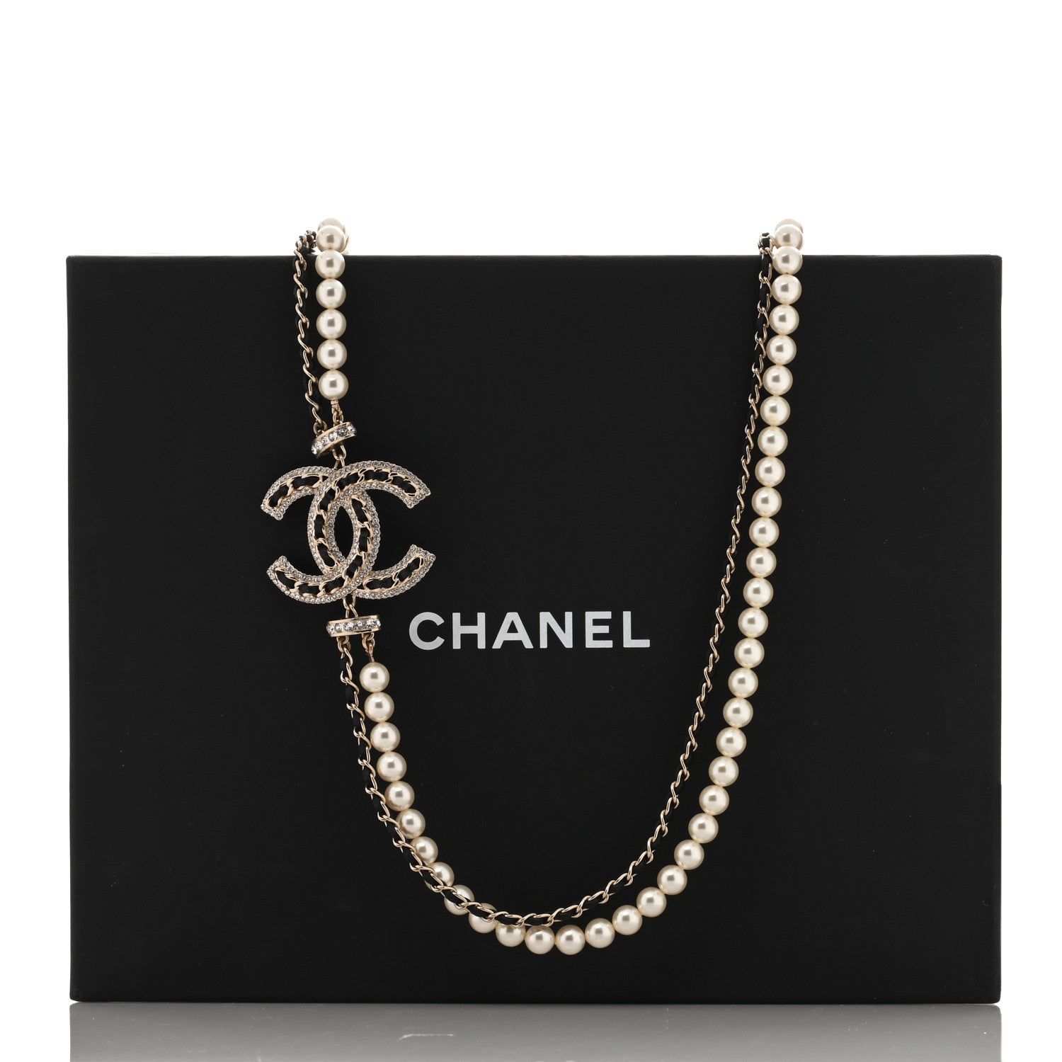 Chanel Pearl Beaded CC Multi Strand Long Necklace Black Gold 4 of 4