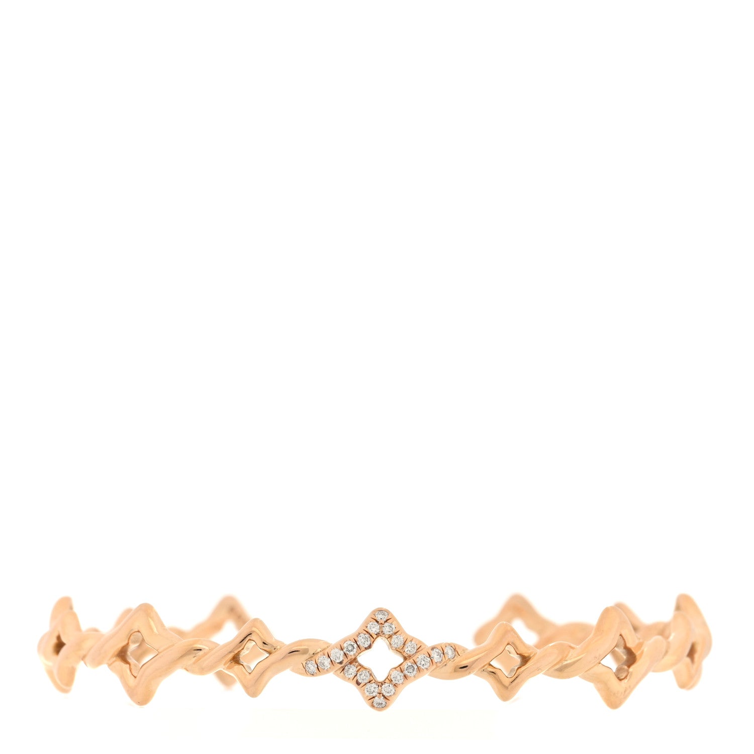 David Yurman 18K Rose Gold Diamond Venetian Quatrefoil Single Row Cuff Bracelet 1 of 4