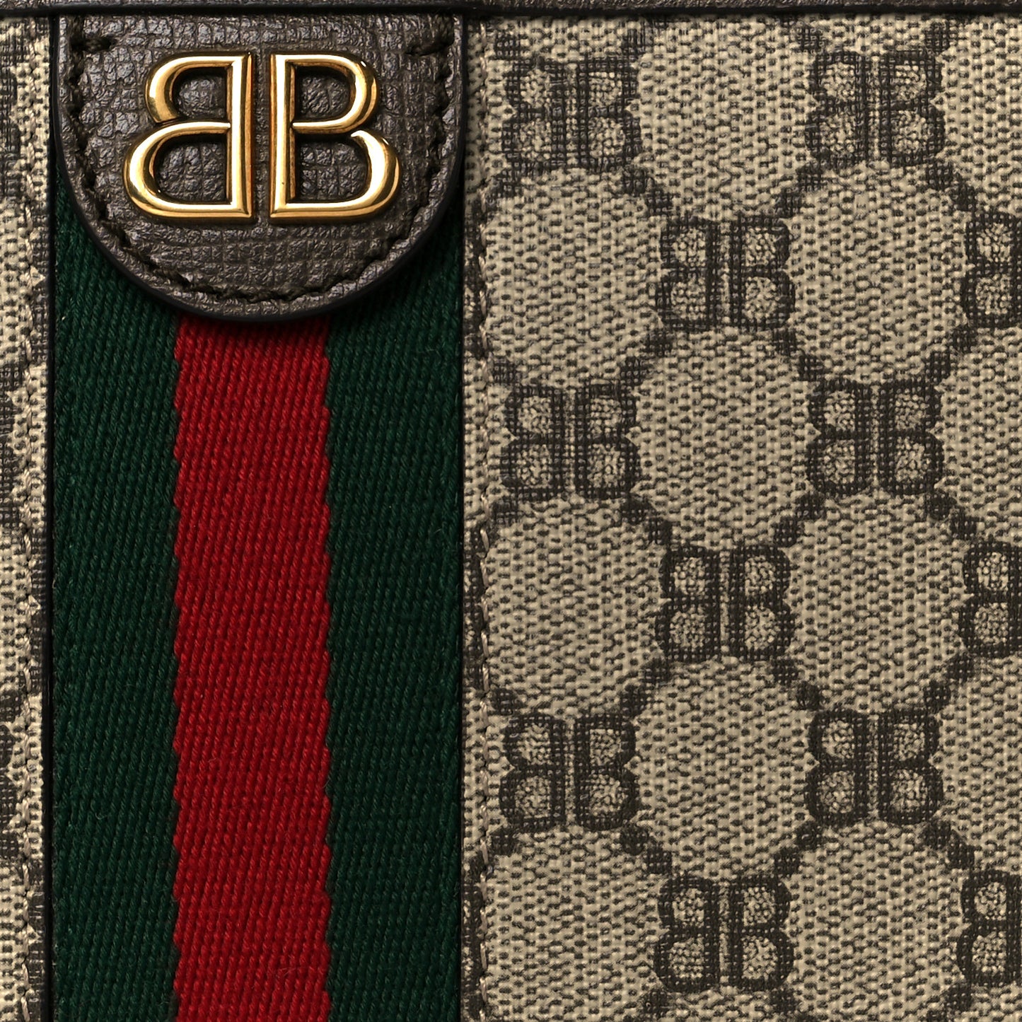 X BALENCIAGA BB Supreme Monogram Web Ophidia Wristlet Beige New Acero