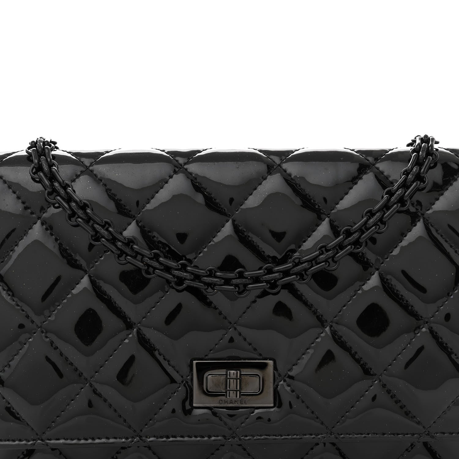 Chanel Patent Calfskin Quilted Reissue Wallet On Chain WOC Black 9 of 15