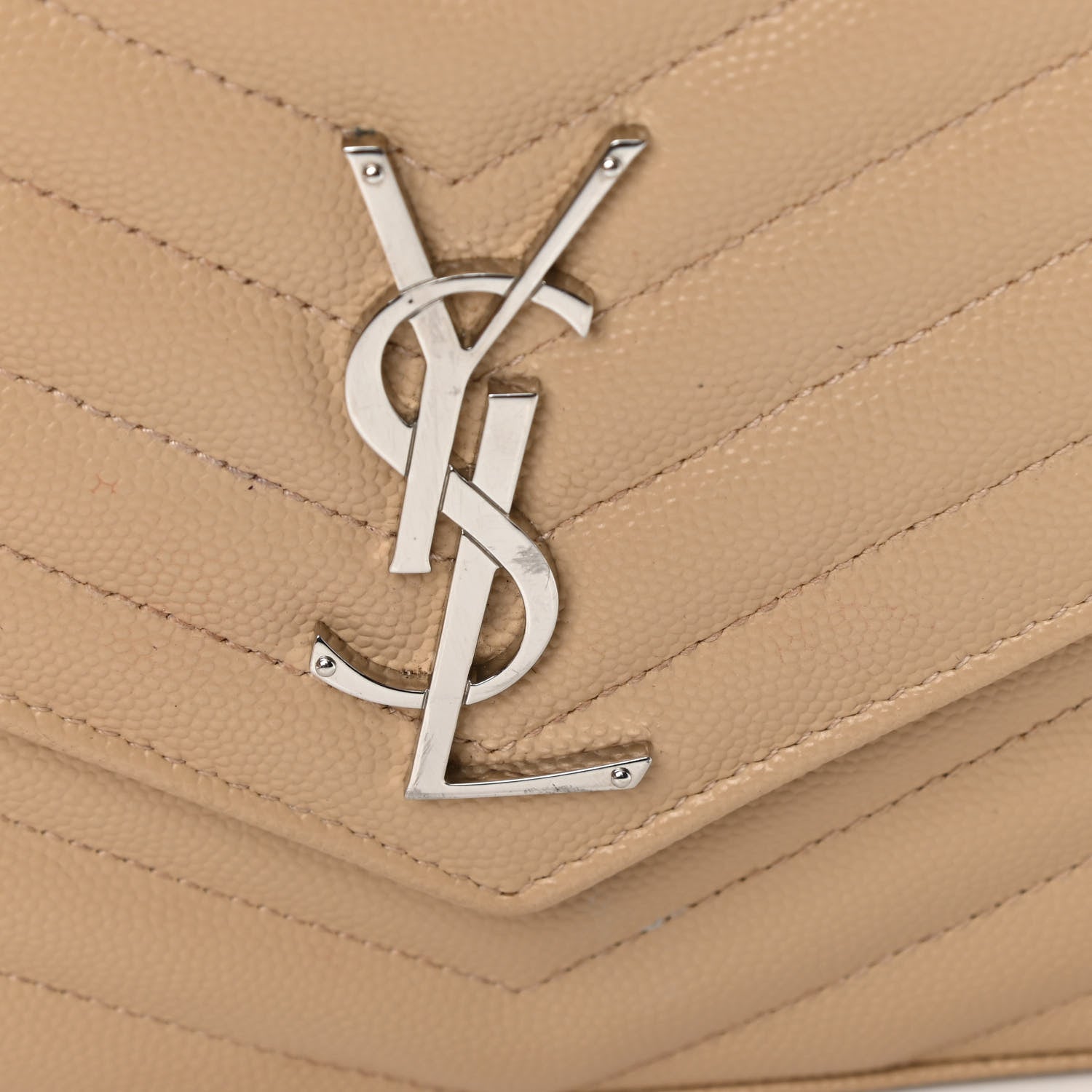 Saint Laurent Grain De Poudre Matelasse Chevron Monogram Chain Wallet Nude Powder 15 of 16