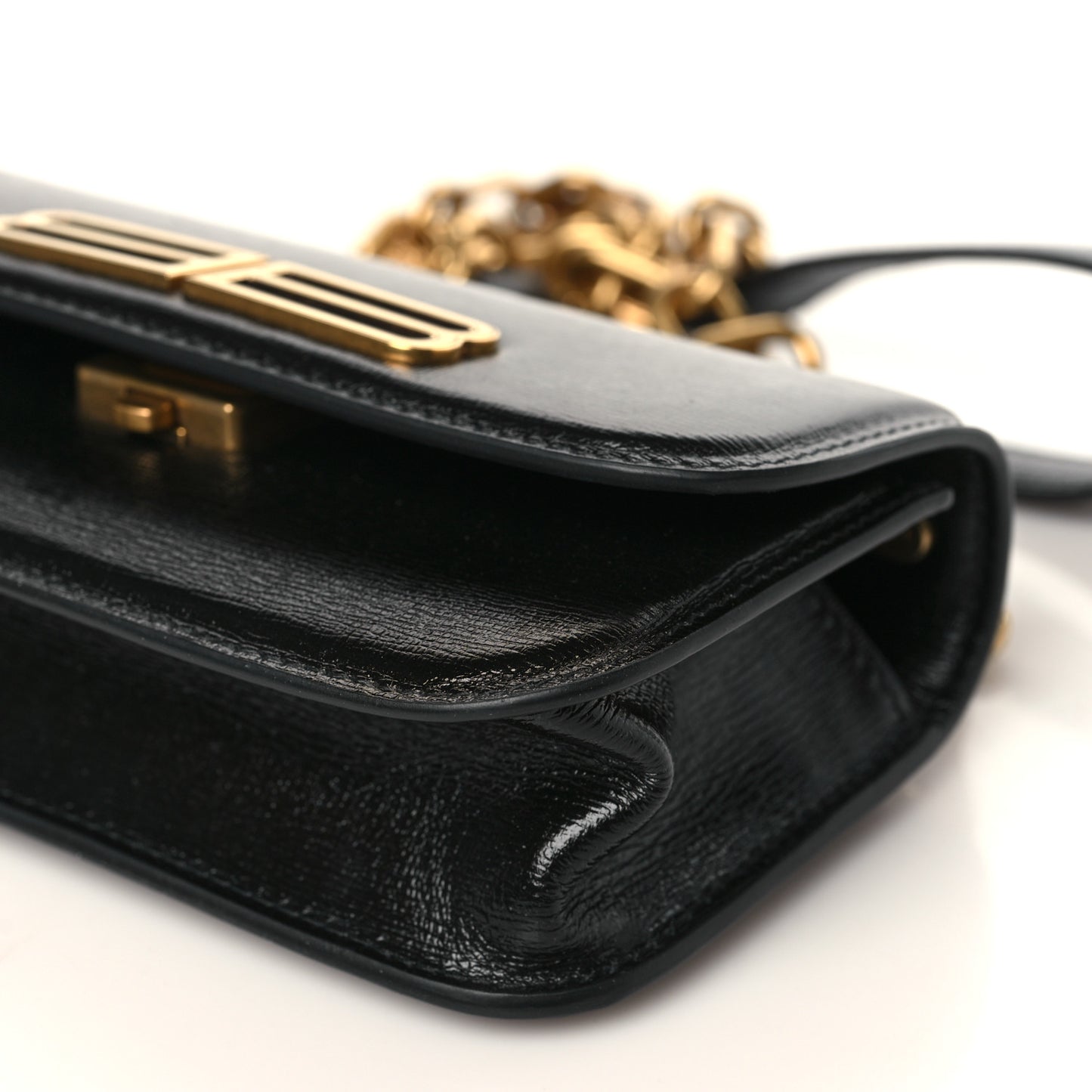 Calfskin Stripe Embossed Gossip Chain Bag XS Black