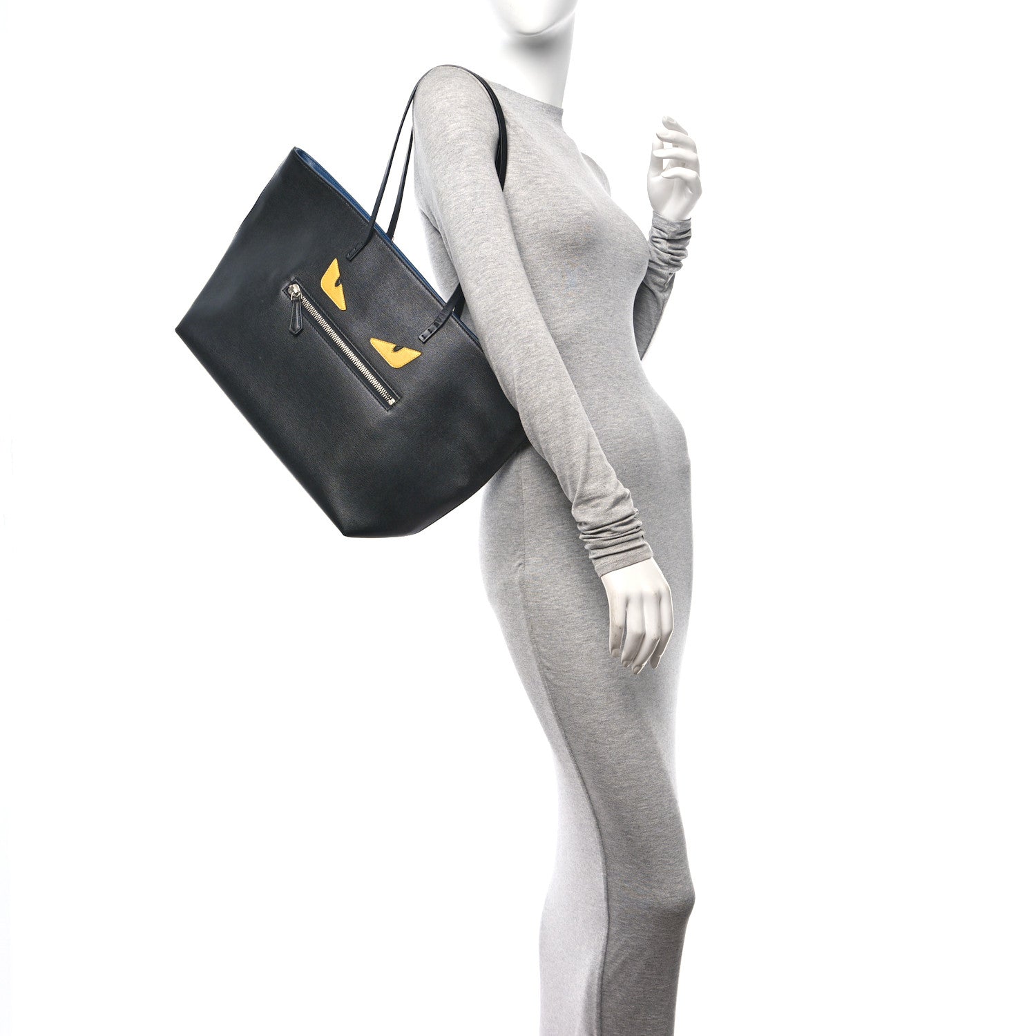 Fendi Vitello Elite Cuoio Monster Buggies Medium Roll Tote Black Multicolor Blue Cobalto 2 of 9