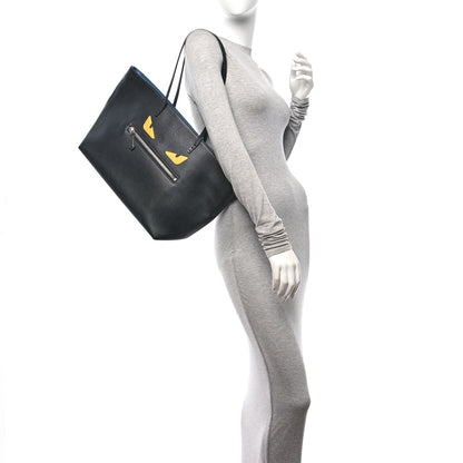 Fendi Vitello Elite Cuoio Monster Buggies Medium Roll Tote Black Multicolor Blue Cobalto 2 of 9