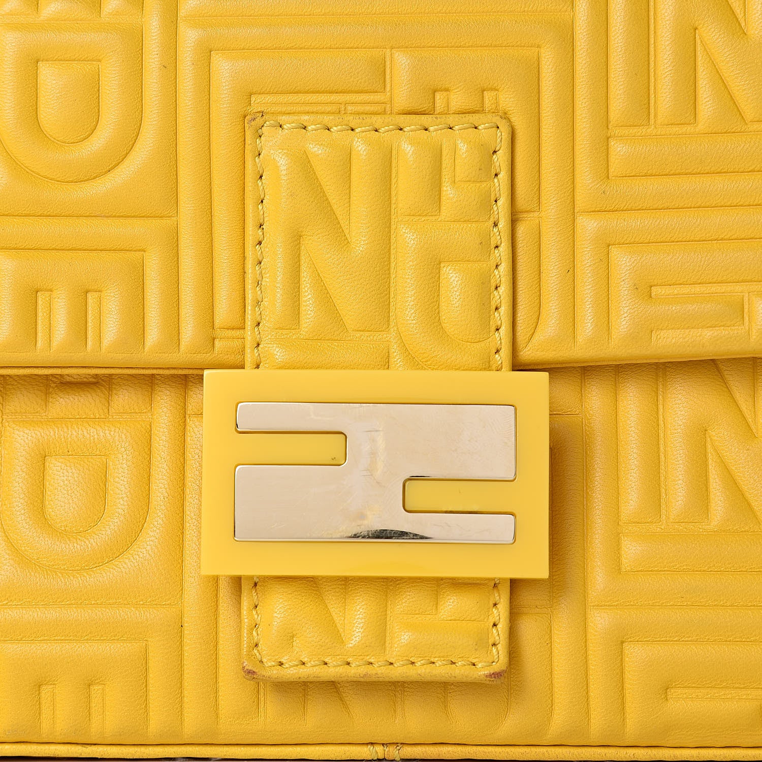 Fendi Nappa Logo Embossed Baguette Lemon Giallo 9 of 17