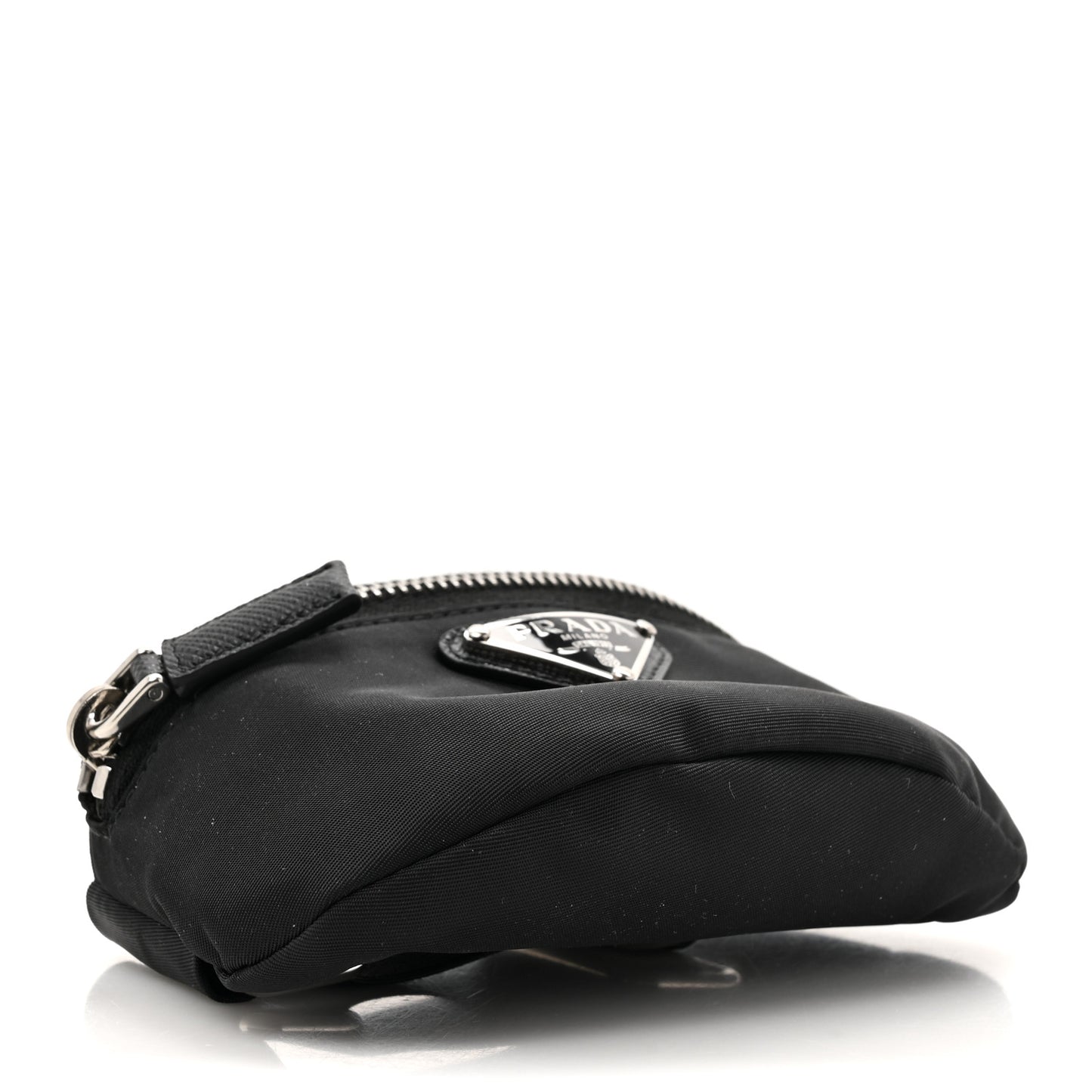 Re-Nylon Travel Saffiano Metal Triangle Logo Mini Arm Pouch Black
