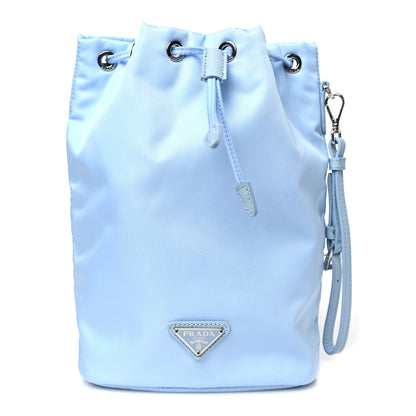 Prada Saffiano Tessuto Nylon Vela Bucket Wristlet Celeste 1 of 10