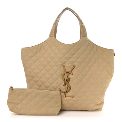 Saint Laurent Nubuck Suede Quilted Maxi Icare Shopping Tote Beige 2 of 10