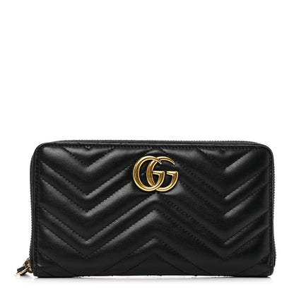 Gucci Calfskin Matelasse GG Marmont Zip Around Organizer Wallet Black 1 of 10