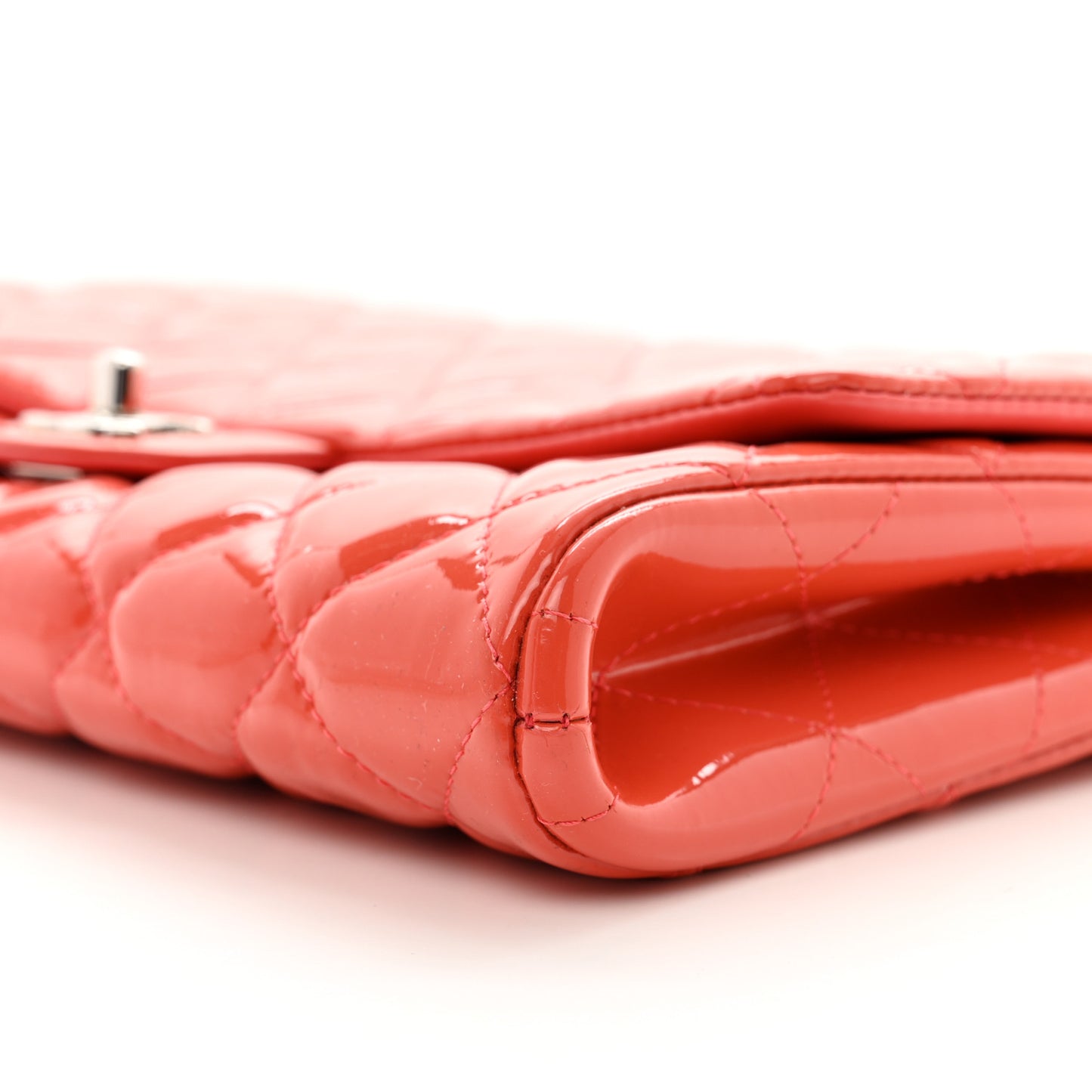Patent Quilted Clutch with Chain Flap Orange