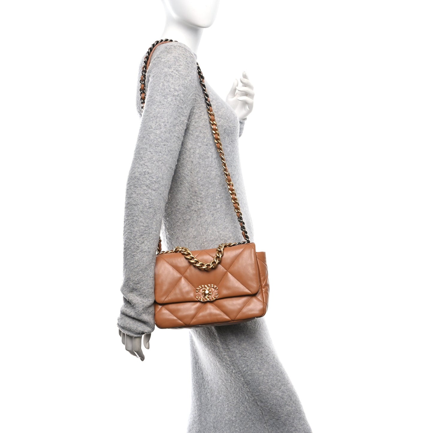 Lambskin Quilted Medium Chanel 19 Flap Brown