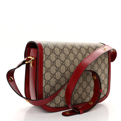 Gucci GG Supreme Monogram Azalea Calfskin Horsebit 1955 Shoulder Bag Beige Ebony New Cherry Red 3 of 12