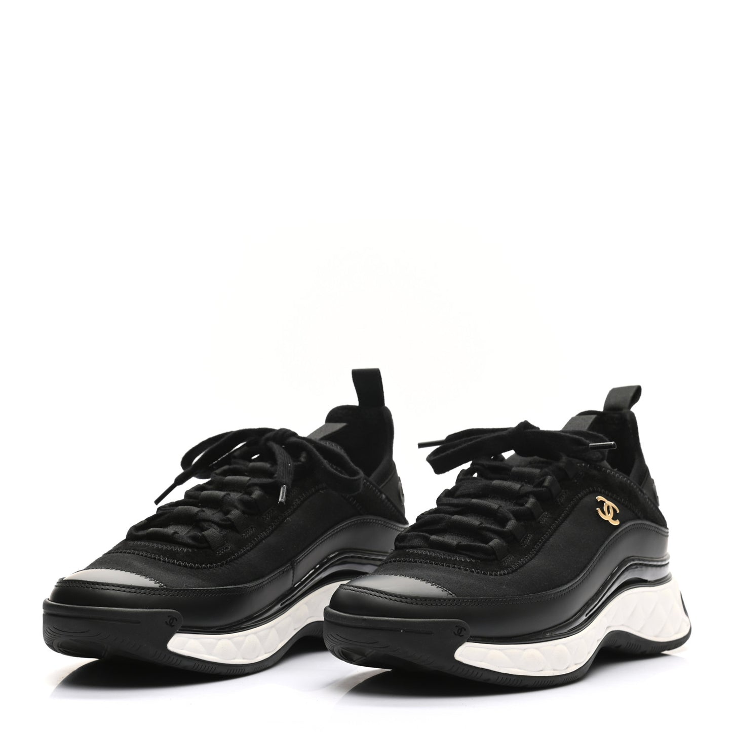 Velvet Calfskin Mixed Fibers CC Sneakers 40 Black