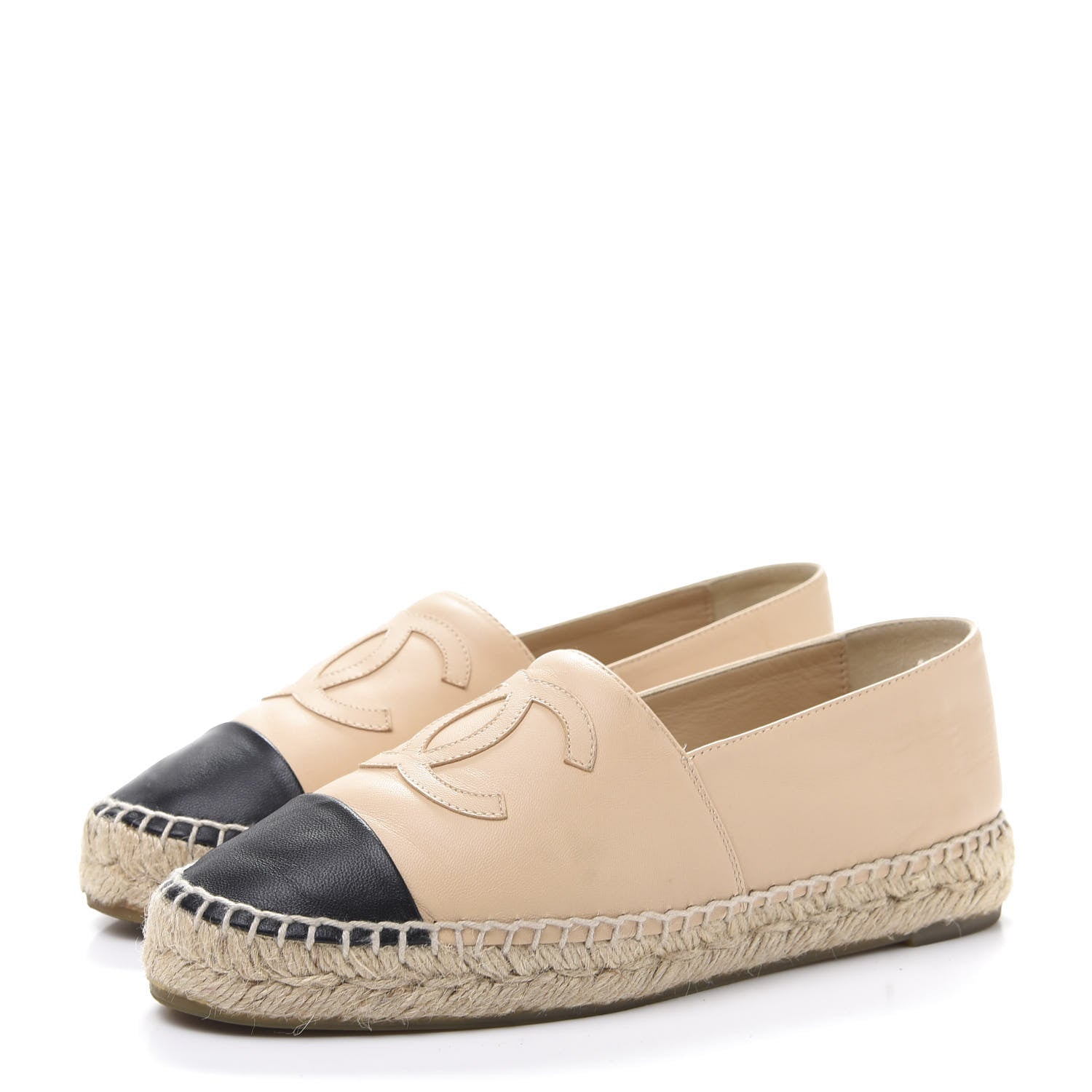 Chanel Lambskin CC Espadrilles 36 Beige Black 3 of 10